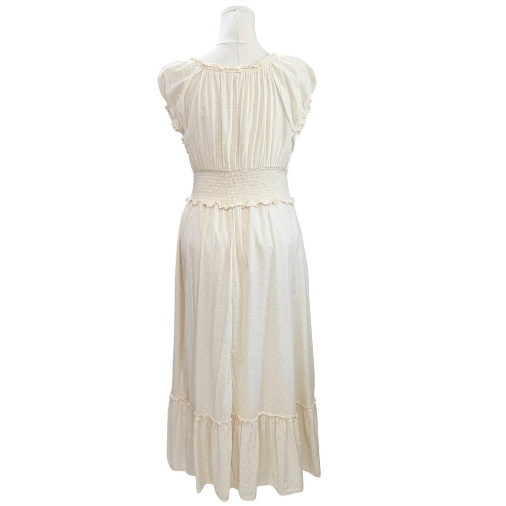 Old Navy Cream Clip Dot Smocked Waist Maxi Dress Cottagecore Boho Prairie SZ L - Picture 8 of 8